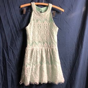 Lacey open knit Easter dress mint green white overlay sz 16
